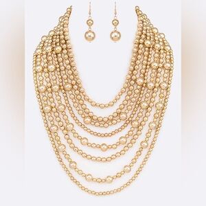 Multi Strand Pearl Chunky Statement Necklace